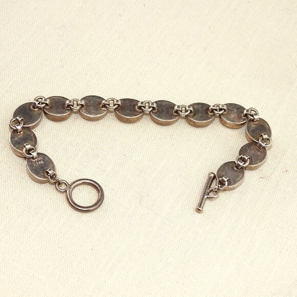 Vintage 950 Sterling Silver and Onyx 7 1/2" Toggle Bracelet - Picture 3 of 7